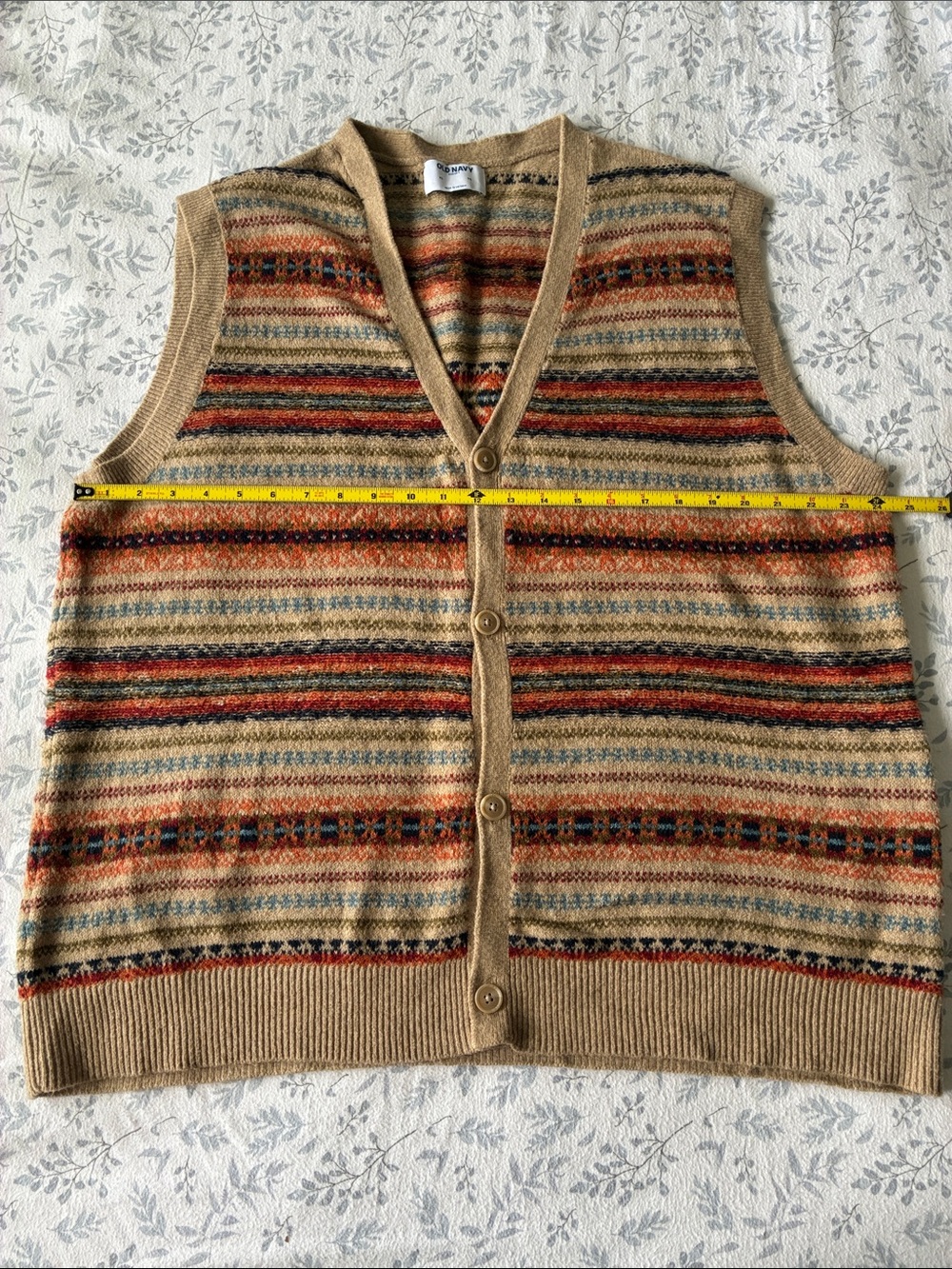 So So Soft! Old Navy Striped Knit Button Front Vest in Tan and Multicolor - Picture 2 of 7